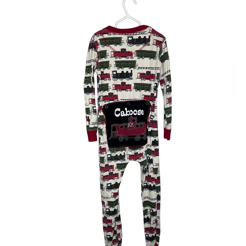 Lazy One Red and Green Train Print long john pajamas (boy)
